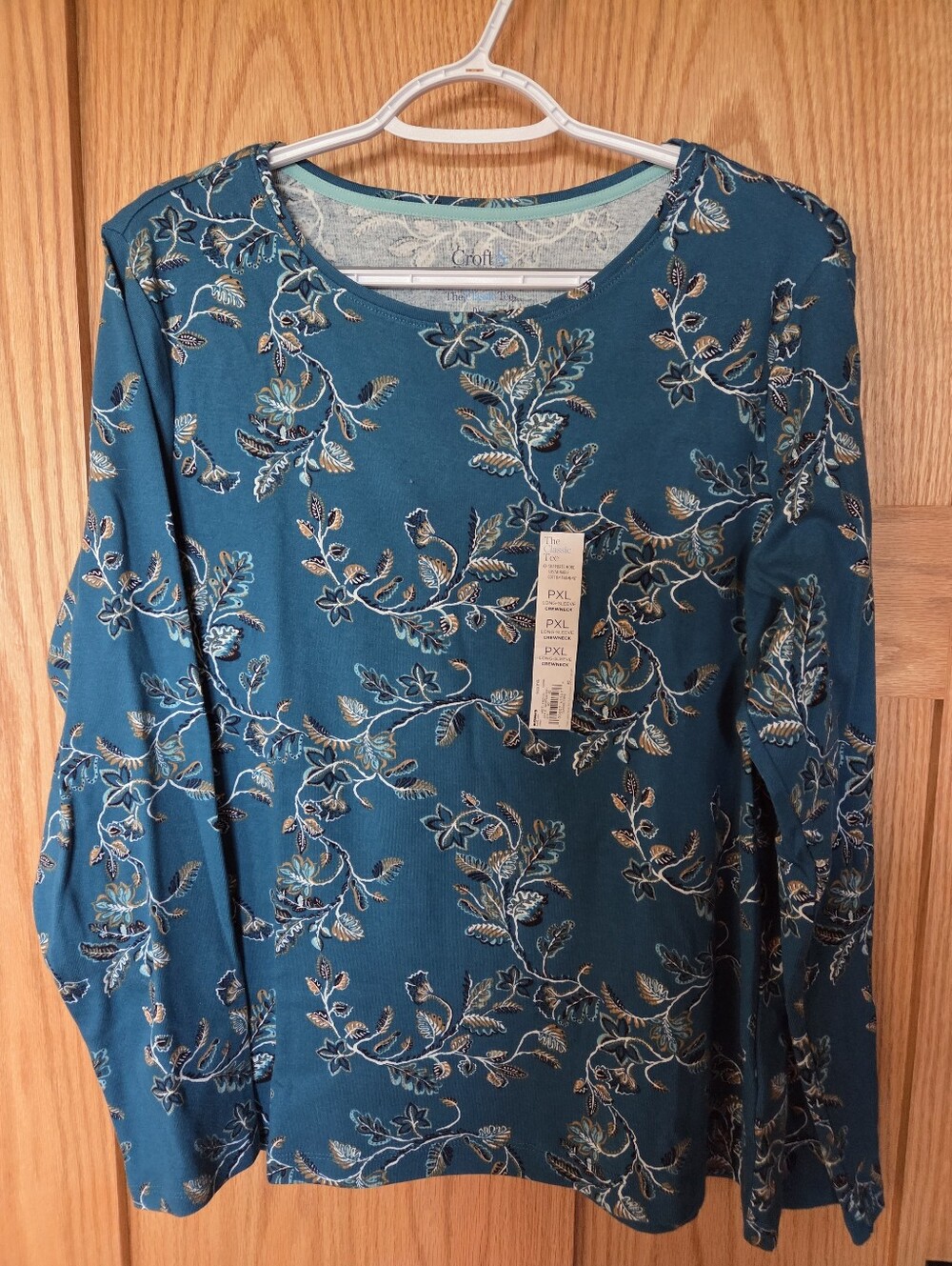 Croft & Barrow Teal Floral Vine Long-Sleeve Top